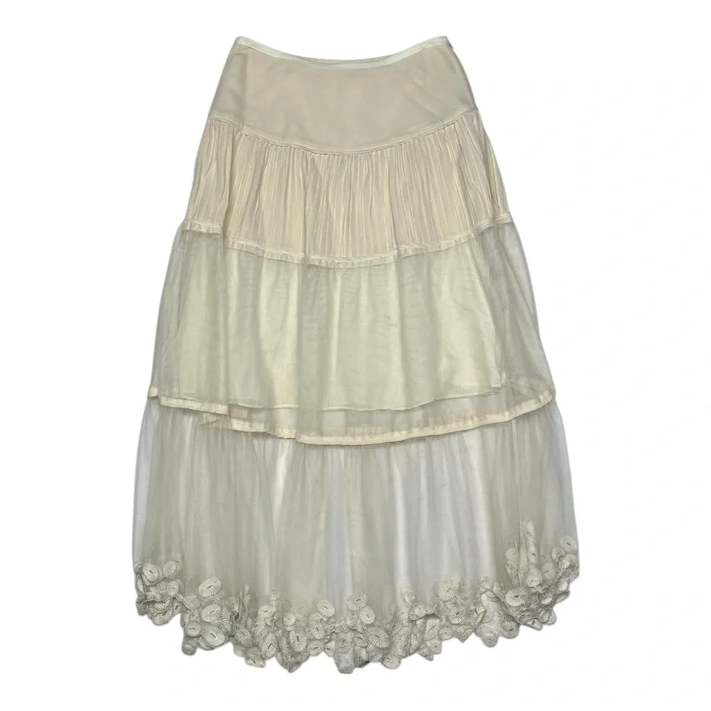Catherine Malandrino Boho Tiered Silk Maxi Skirt Lace Size 2 - Picture 1 of 10